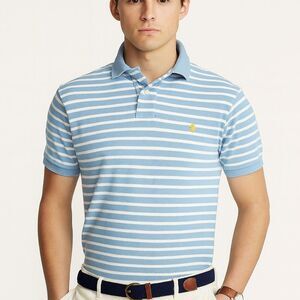 Polo Ralph Lauren Vintage Blue Striped Polo Shirt M 100% Cotton Hong Kong